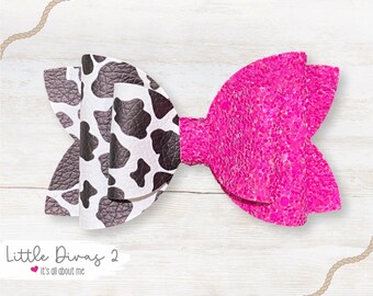 Yee Haw Hot Pink Cow (Hairbow) - Perfect for Birthdays, Photo Shoots, or just being cute.. BIRTHDAY BOW (1-bow) Holy Cow