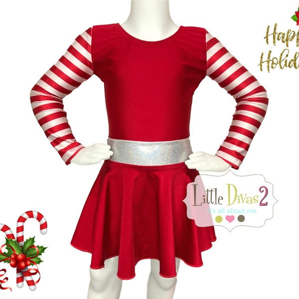 Candy Cane Holiday Leotard & Skirt (Child) Costume..Christmas fashion