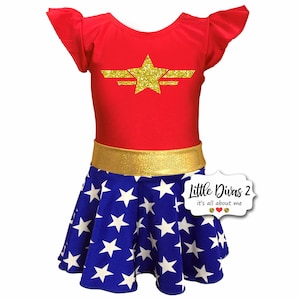 Star Girl-  Red Flutter Sleeve Leotard & Royal Star Skirt (Child) Costume