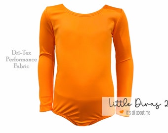 BRIGHT ORANGE -DRI_TEX Performance (Children's) Long Sleeve, Dance, Ballet..Great for Halloween