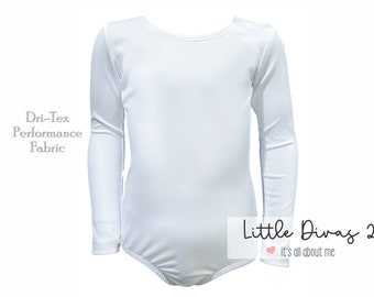 WHITE -DRI_TEX Performance (Child) Long Sleeve , Dance, Ballet, Great for Weddings....