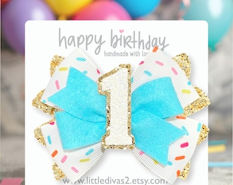 Ice Cream Sprinkles-Birthday Bow (Hairbow) - Perfect for Birthdays, Photo Shoots, or just being cute.. BIRTHDAY BOW (1-bow)