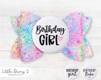 Birthday Girl Hair Bow – 3.5" Party Bow, Glitter Fabric