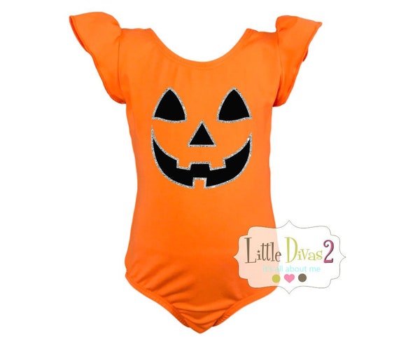 Halloween Pumpkin Face Child's Flutter Sleeve Leotard | Etsy