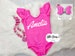 Custom Name - (Neon Pink ) Flutter Sleeve Leotard, Great for Birthday Parties, Photo Shoots... 