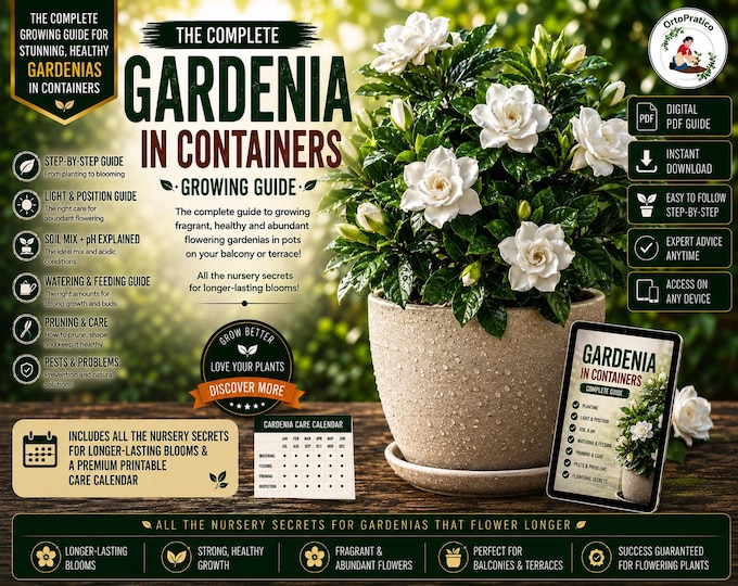 Gardenia Care Guide PDF | Complete Gardenia jasminoides Growing Guide | Propagation, Repotting, Infographics & 18-Page Plant Journal