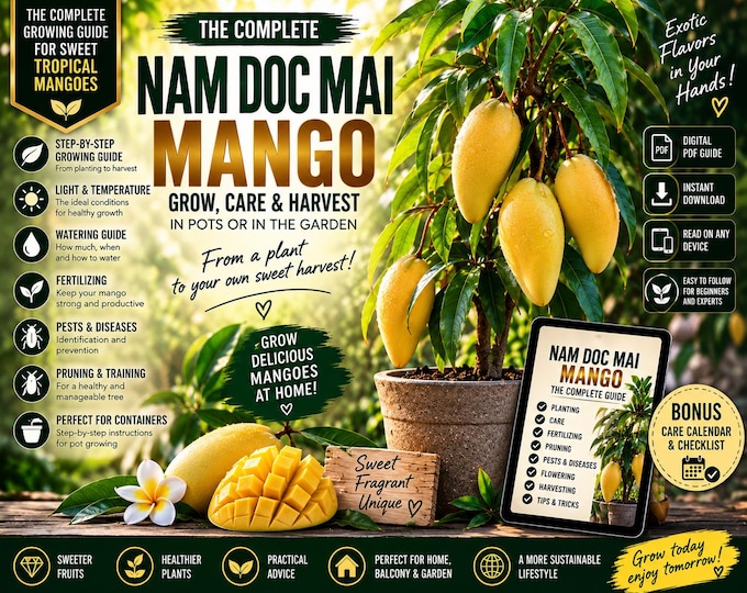 Nam Doc Mai Mango Growing Guide PDF | How to Grow Thai Mango in Pots | Mangifera indica Care | Tropical Fruit Tree Guide