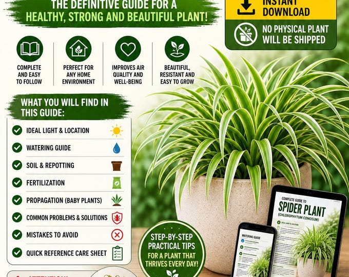 Spider Plant Care Guide PDF | Complete Chlorophytum Growing Guide | Houseplant Care eBook | Indoor Plant Guide