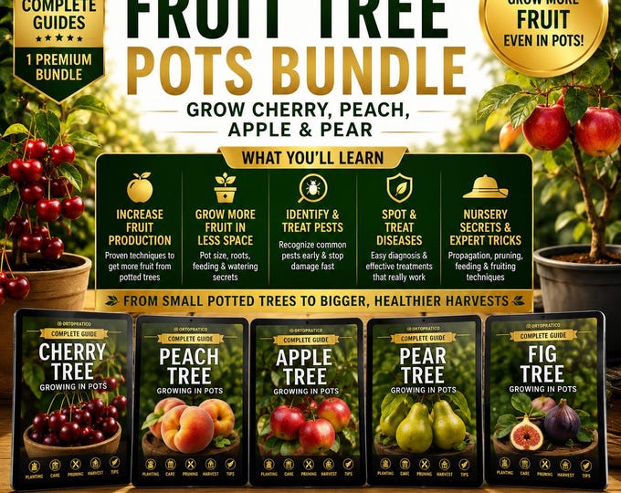 Grow Fruit Trees in Pots | Cherry, Peach, Apple, Pear & Fig Tree Bundle | Balcony - Indoor Gardening Guide for Beginners
