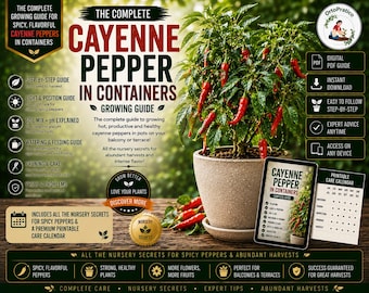 Cayenne Pepper Growing Guide | Complete Container Gardening PDF Grow from Seed to Harvest | Printable Care Calendar, Infographics &  Secrets