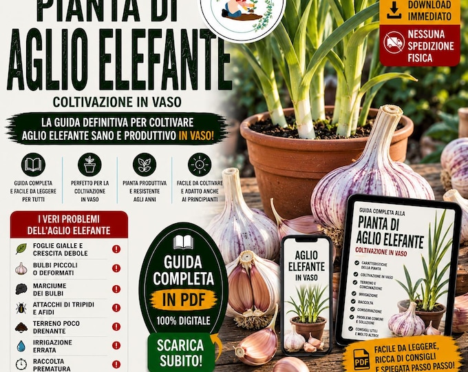 Elephant Garlic Growing Guide PDF | How to Grow Giant Garlic in Pots | Allium ampeloprasum Care | Container Gardening Guide