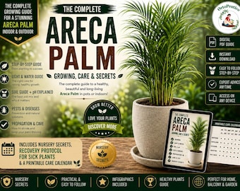 Areca Palm Care Guide PDF | Indoor Palm Growing Guide | Watering, Repotting, Brown Tips, Plant Rescue & Printable Calendar