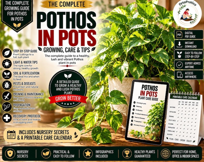 Pothos Plant Care Guide PDF |Complete Epipremnum Aureum Growing Guide Indoor Plant Care, Propagation, Printable Plant Journal & Infographics