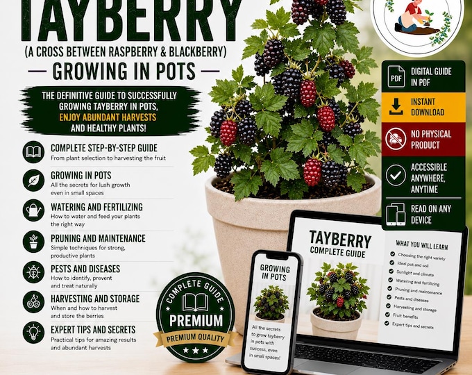 Tayberry Growing Guide PDF, How to Grow Tayberries in Pots, Raspberry Blackberry Hybrid, Pruning, Care and Harvesting Guide