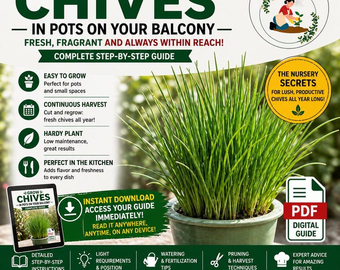 Chives in Pots Guide PDF | Grow Chives Indoors | Endless Harvest Method | Regrow After Cutting | Balcony Herb Gardening for Beginners