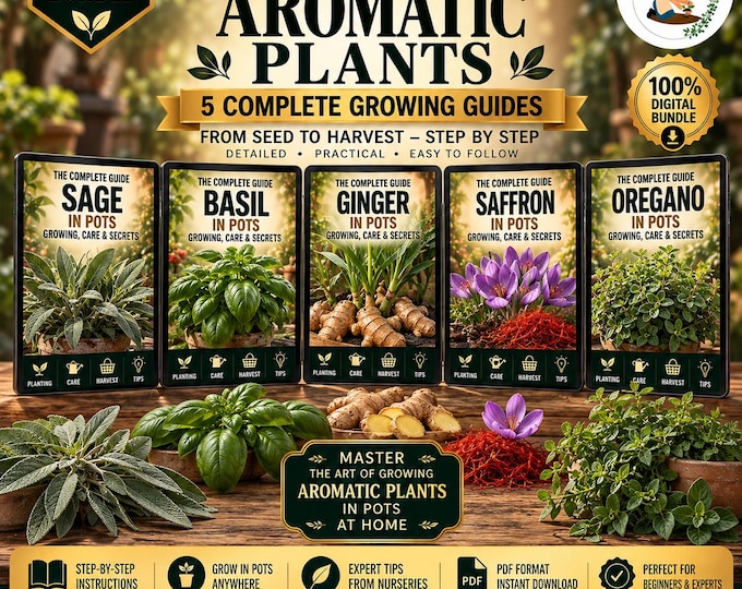 Herb & Spice Growing Bundle – 5 Complete Guides to Growing Sage, Basil, Ginger, Saffron, Oregano in Pots /Containers