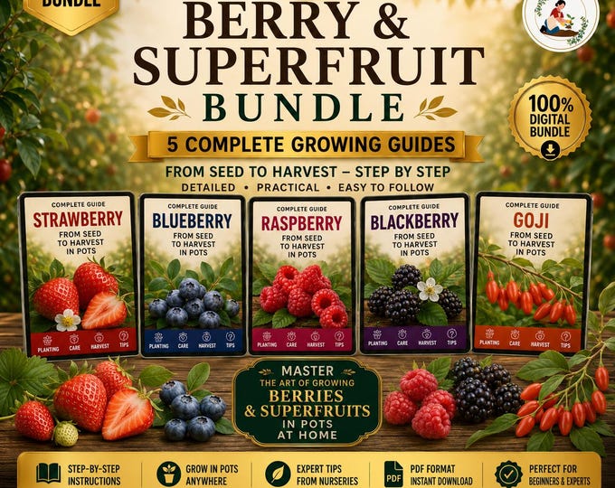 Grow Berries at Home in Pots | Strawberry, Blueberry, Raspberry, Blackberry & Goji Berry Guide Bundle | Easy Beginner Gardening
