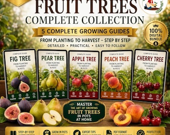 Grow Fruit Trees in Pots | Cherry, Peach, Apple, Pear & Fig Tree Bundle | Balcony - Indoor Gardening Guide for Beginners