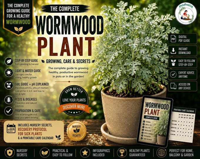 Wormwood Growing Guide PDF | Artemisia Absinthium Plant Care | Container Herb Gardening, Plant Rescue & Printable Calendar