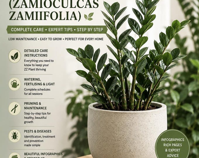 ZZ Plant Care Guide PDF | Complete Zamioculcas zamiifolia Growing Guide Indoor Plant Care, Propagation, Infographics & 18-Page Plant Journal