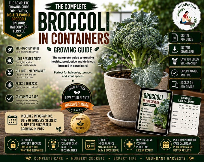 Broccoli Growing Guide in Pots PDF | Complete Container Gardening Guide | Nursery Secrets, Calendar & Infographics