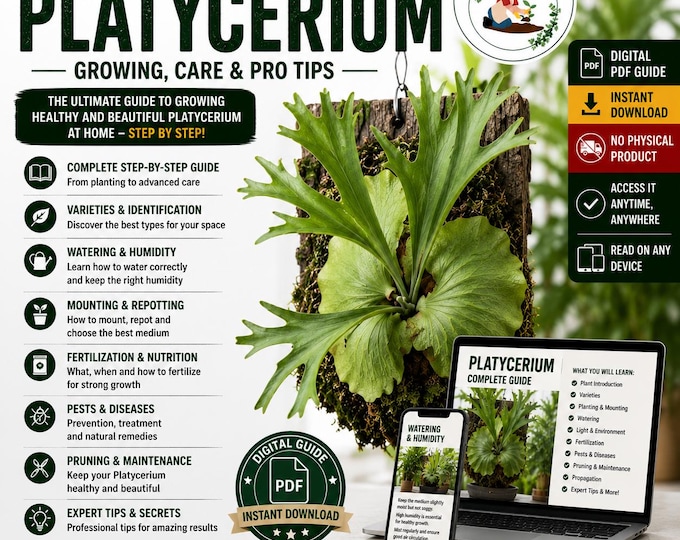Platycerium Care Guide PDF | Staghorn Fern Care | Watering, Repotting & Growing Tips | Digital Plant Guide