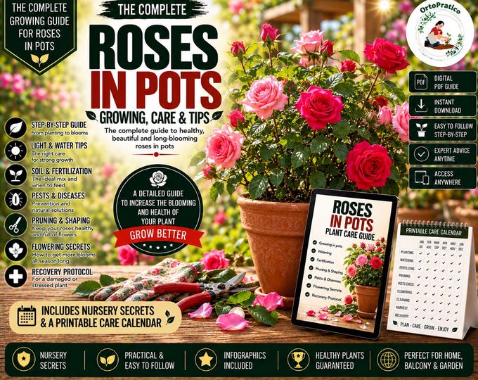 How to Grow Roses in Pots | Rose Growing Guide | Container Rose Care | Grow Roses at Home | From Planting to Blooming | Digital PDF