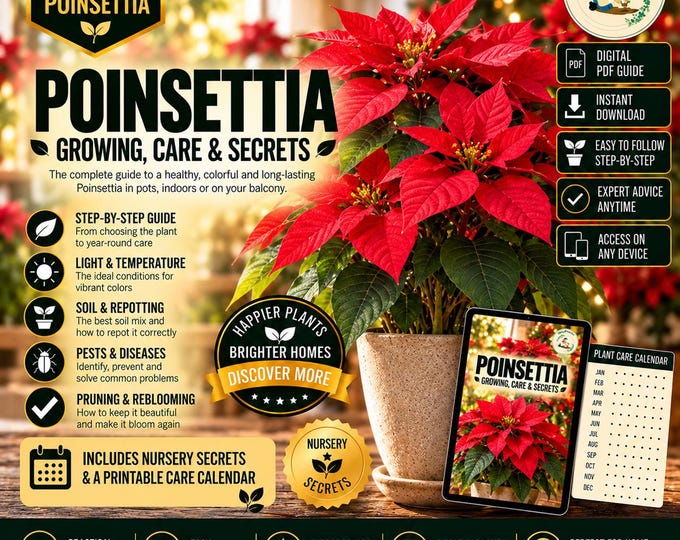 Poinsettia Care Guide PDF, Christmas Plant Growing Guide, Watering, Pruning and Reblooming Tips
