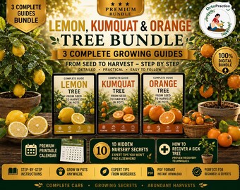 Citrus Growing Guide Bundle | Lemon, Orange & Kumquat Tree Care | 3 Container Gardening PDFs + Printable Calendar