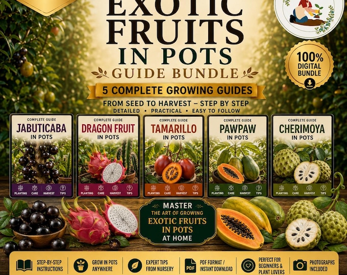 5 Exotic Fruit Growing Guides Bundle PDF | Jabuticaba, Dragon Fruit, Tamarillo, Pawpaw & Cherimoya | Container Gardening