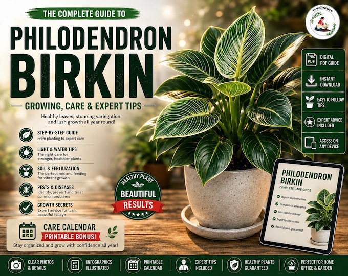 Philodendron Birkin Care Guide PDF | Complete Growing Guide, Repotting, Propagation, Pruning, Printable Care Calendar & Infographics
