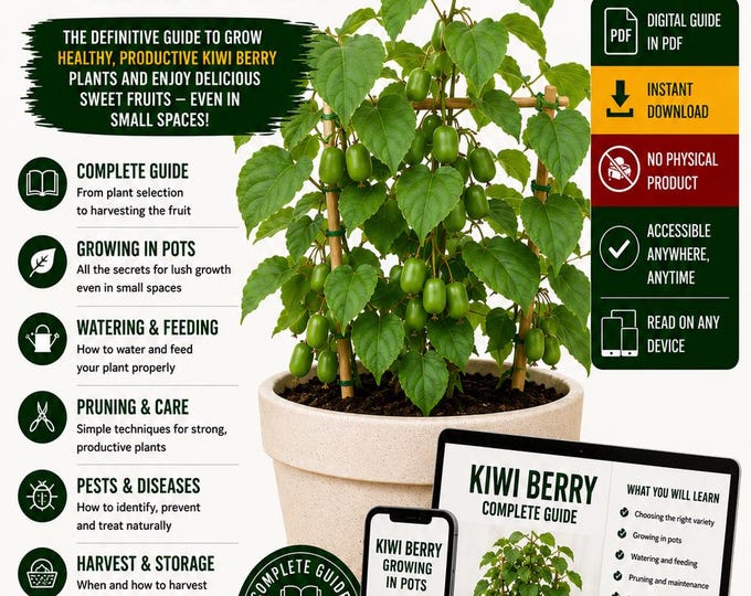 Kiwi Berry Growing Guide PDF | Hardy Kiwi in Pots | Actinidia arguta Care | Container Gardening | Digital Plant Guide