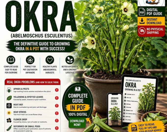 Okra Growing Guide PDF | How to Grow Okra in Containers | Complete Gumbo Plant Care Guide | Bigger Harvests