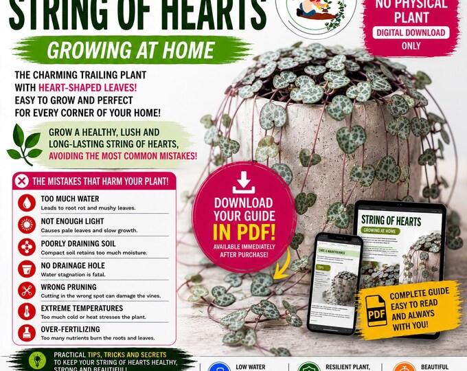 String of Hearts Growing Guide PDF | Ceropegia Woodii Care Guide | Propagation, Watering & Common Problems