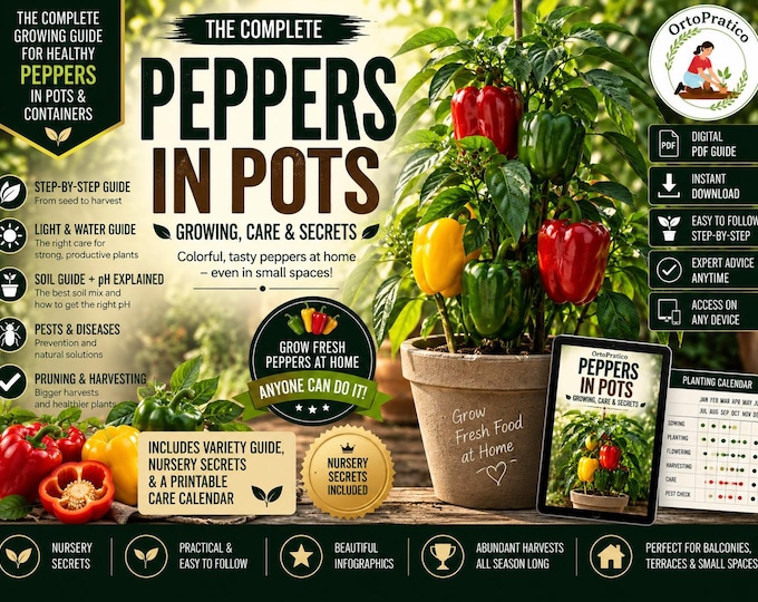 How to Grow Peppers in Pots | Pepper Growing Guide | Container Gardening | From Seed to Harvest | Digital PDF