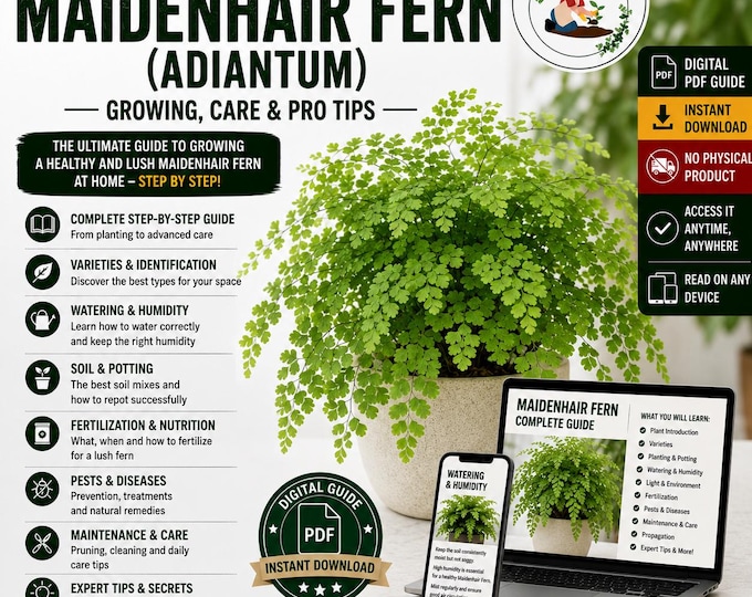 Maidenhair Fern Care Guide | Adiantum Indoor Plant Care | Watering, Humidity, Light & Common Problems | Digital PDF Guide