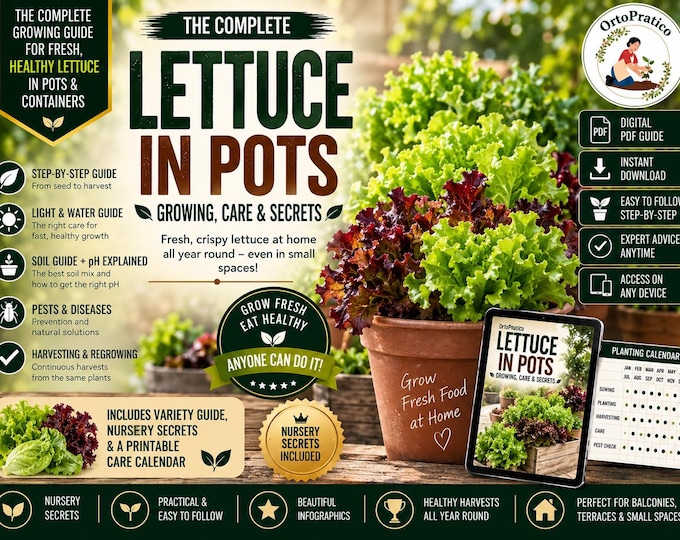 How to Grow Lettuce in Pots | Lettuce Growing Guide | Container Gardening | From Seed to Harvest | Digital PDF
