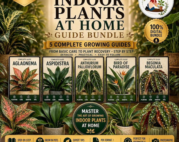 5 Indoor Plant Care Guides Bundle PDF | Aglaonema, Aspidistra, Anthurium Pallidiflorum, Bird of Paradise & Begonia Maculata