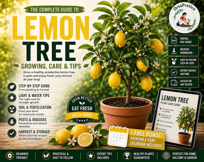 Lemon Tree Growing Guide PDF | Complete Container Gardening Guide | From Seed to Harvest Nursery Secrets | Printable Calendar & Infographics