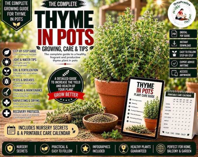 How to Grow Thyme in Pots | Thyme Plant Care Guide | Grow Fresh Thyme at Home | Container Gardening | From Planting to Harvest | Digital PDF