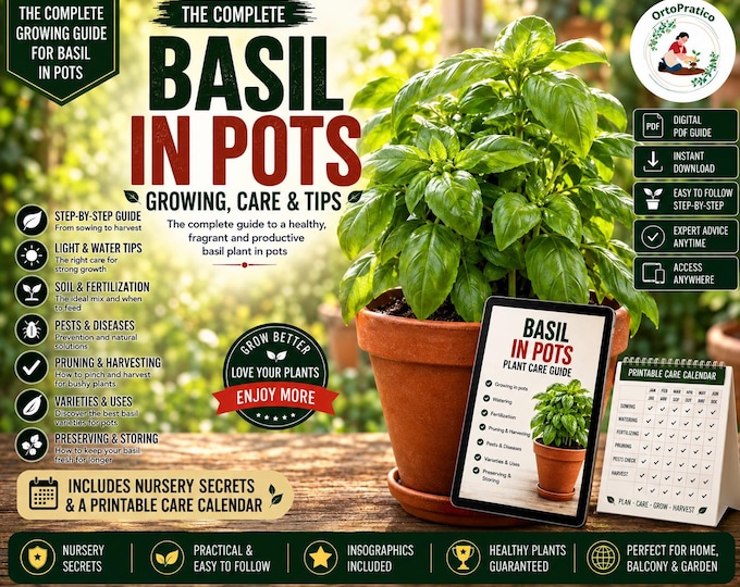 How to Grow Basil in Pots | Basil Growing Guide | Grow Fresh Basil at Home | Container Gardening | From Seed to Harvest | Digital PDF