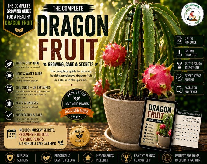 Dragon Fruit Growing Guide PDF | Pitaya Plant Care in Pots | Container Gardening, Trellis, Pollination, Plant Rescue & Calendar