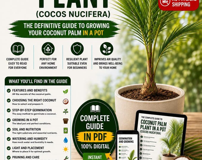 Coconut Palm Growing Guide PDF | How to Grow Cocos Nucifera in Pots | Indoor Tropical Palm Care | Digital Plant Guide