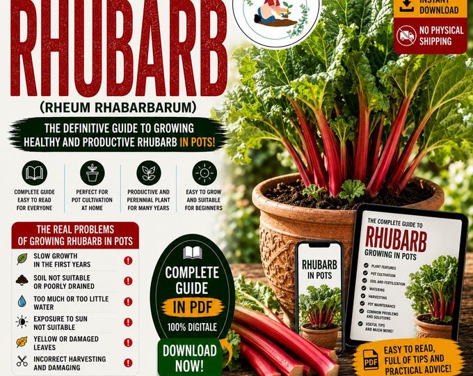 Rhubarb Growing Guide PDF | How to Grow Rhubarb in Pots | Rheum rhabarbarum Care | Container Gardening Guide