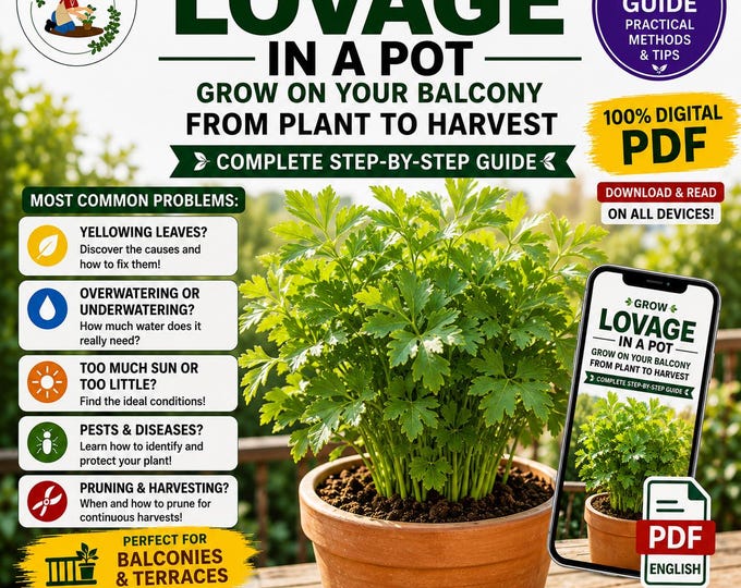 Lovage Growing Guide PDF | How to Grow Lovage in Pots | Complete Digital Guide for Sowing, Care, Harvesting and Maintenance