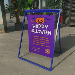 Happy Halloween Sidewalk Sign - Scary Freestanding Outdoor Display for Shops - Cafes & Events  - Advertising Sign for Halloween Decor