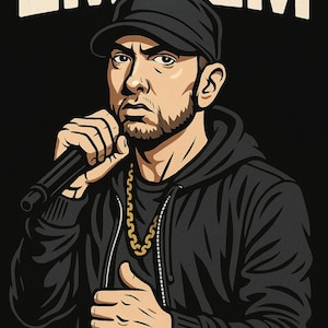 Eminem Cartoon Digital Art | Hip Hop Rapper Poster | Printable Wall Art | Digital Download for T-Shirt Printing, Merch & Decor