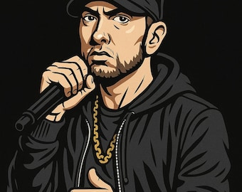Eminem Cartoon Digital Art | Hip Hop Rapper Poster | Printable Wall Art | Digital Download for T-Shirt Printing, Merch & Decor