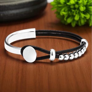 Leather Womens Bracelet, Silver and Leather Bracelet, Womens Bead Bracelet, Wrap Bracelet, Boho Womens Bracelet, Silver Bracelet