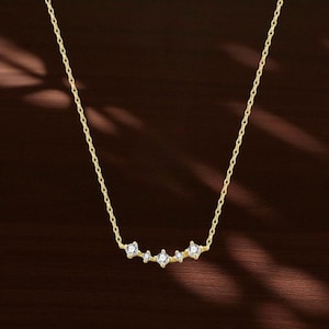 Womens Diamond Row Necklace, Diamond Smile Pendant Necklace, Bridesmaid Gift, Wedding Gift, Gift for Her, Women Accessories